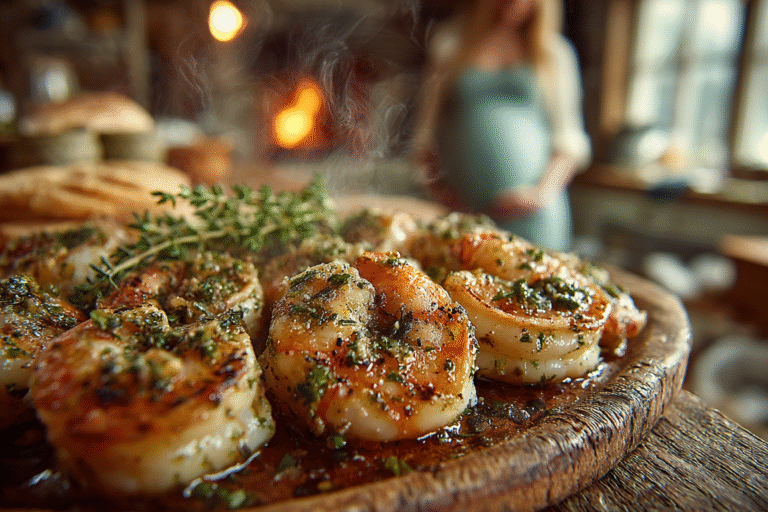 a plate of food with a woman in the background