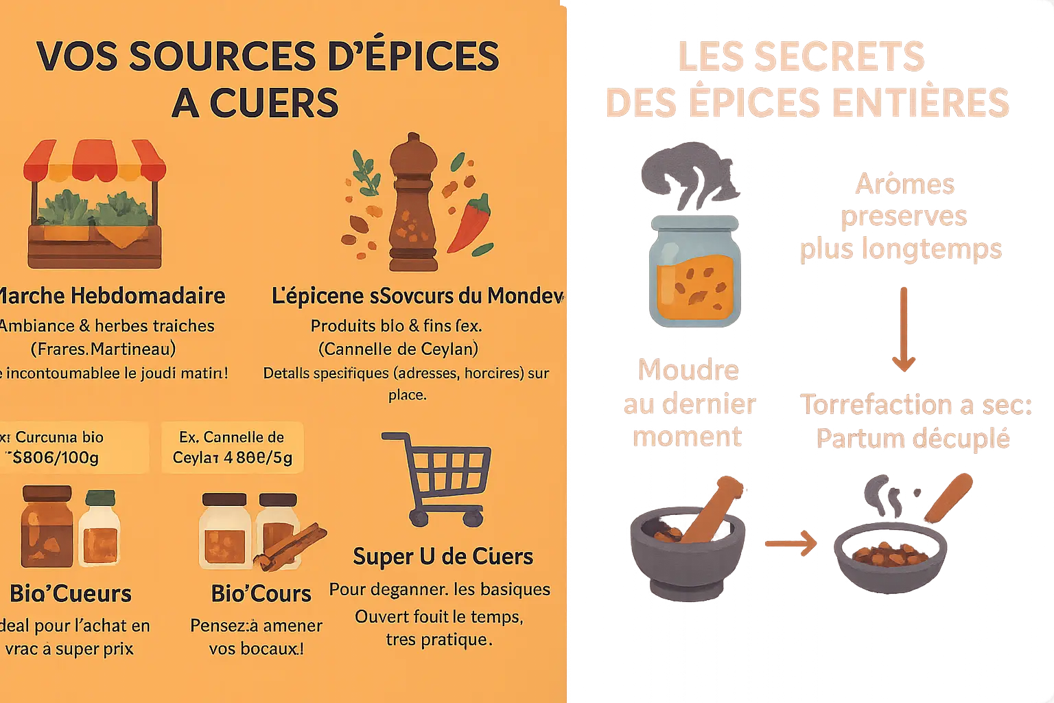 Épices colorées en bocaux