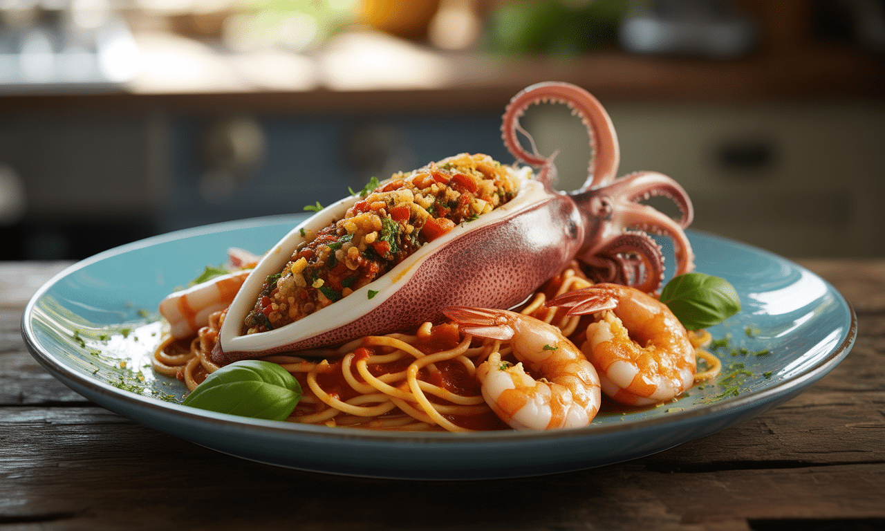 découvrez comment préparer de délicieux spaghettis accompagnés d'encornets farcis et de crevettes. une recette gourmande, facile à réaliser chez vous, pour régaler toute la famille avec des saveurs méditerranéennes authentiques !