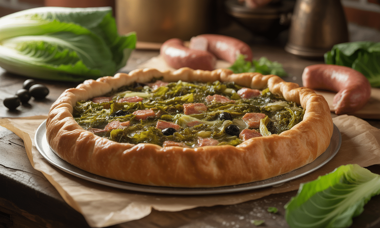 découvrez la véritable recette napolitaine de la tourte à la scarole : une spécialité savoureuse, garnie d'herbes et d'olives, idéale pour sublimer vos repas comme en italie !