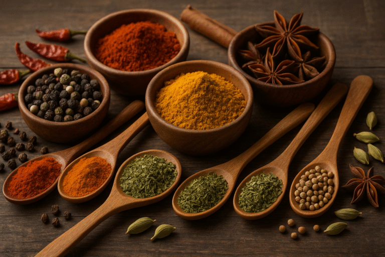 plusieurs epices sur la table