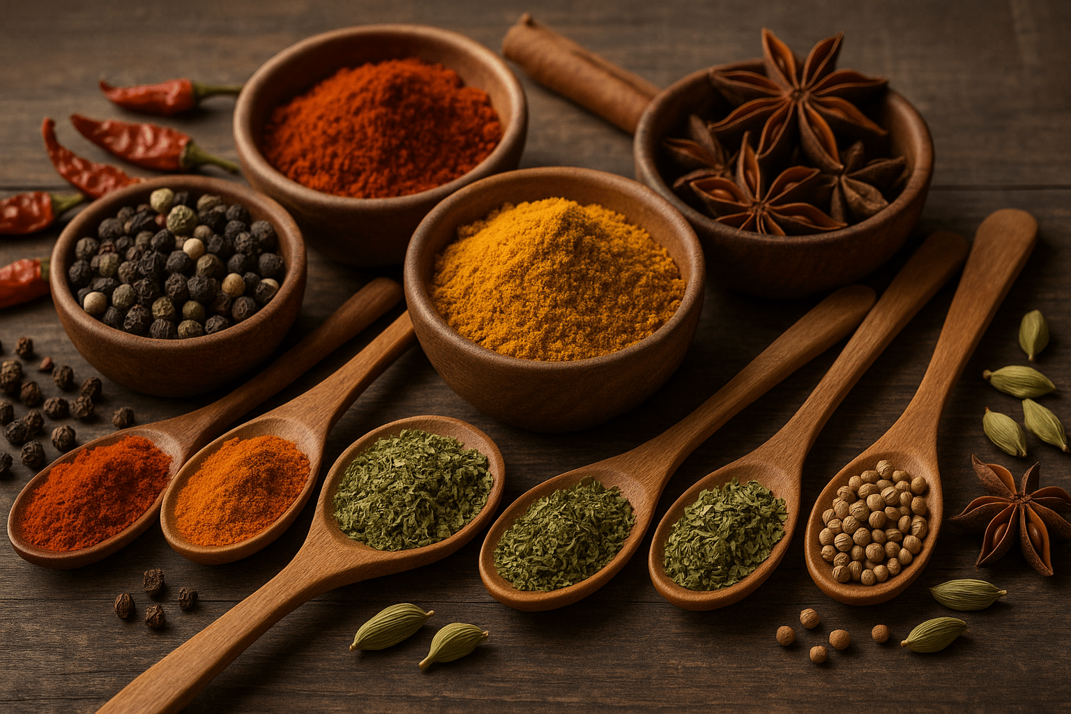 plusieurs epices sur la table
