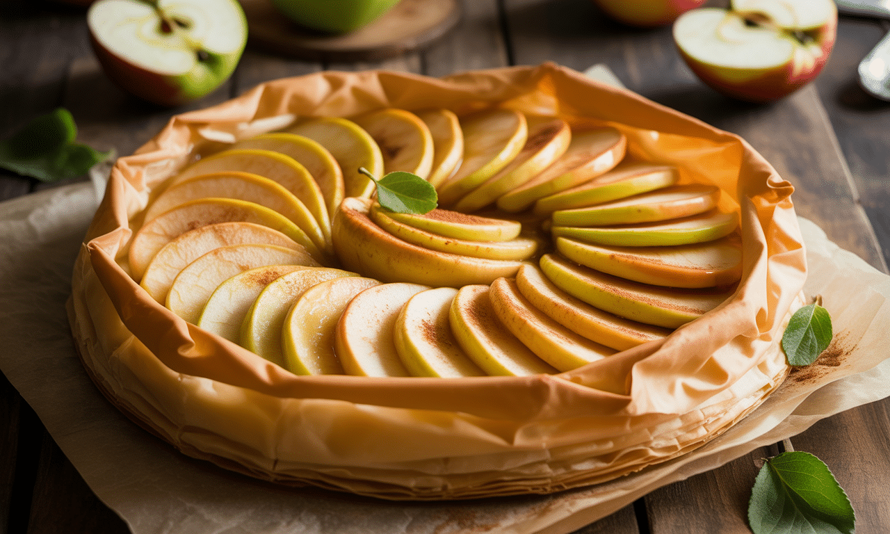 découvrez notre recette de croustade aux pommes légère, préparée avec de la pâte filo pour un dessert croustillant et facile à réaliser. un plaisir fruité et gourmand, parfait pour terminer un repas en toute légèreté !