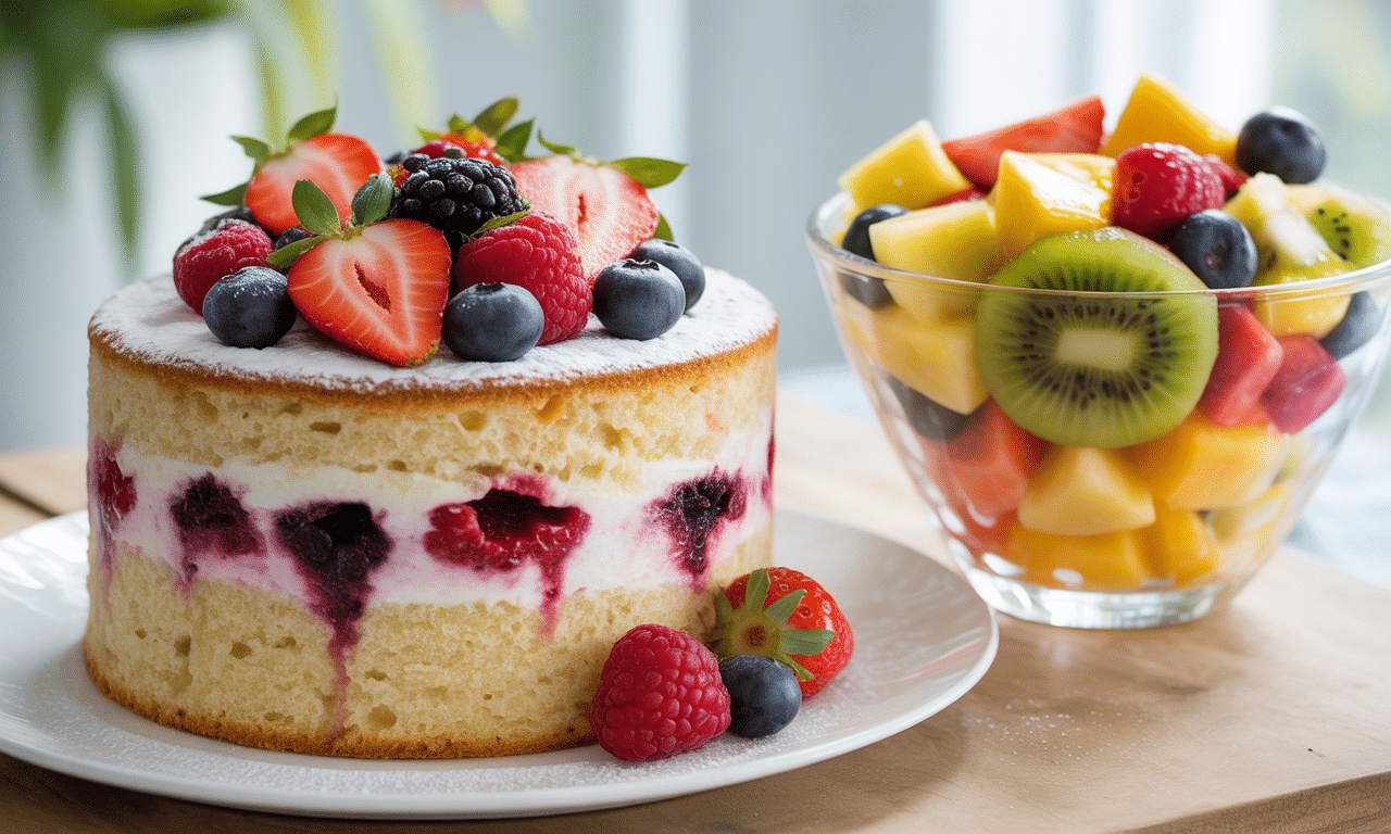 découvrez la recette parfaite pour une pause gourmande et saine avec un gâteau léger accompagné d'une salade de fruits frais. facile à réaliser, savoureuse et équilibrée, cette idée ravira petits et grands en toutes occasions !